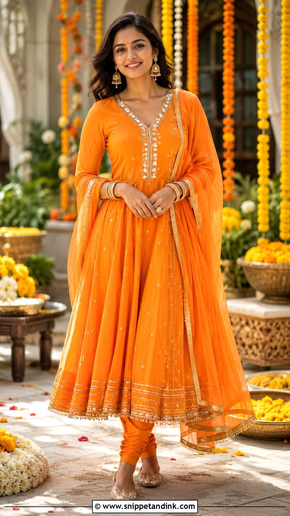 Orange Anarkali Haldi Carnival Outfit - Snippet and Ink - 25 Haldi Carnival Outfit Ideas