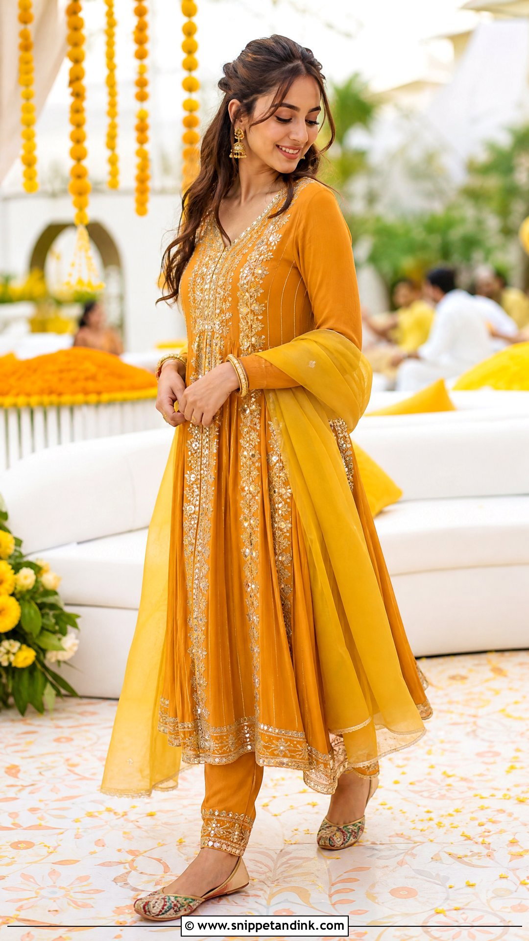 Orange Anarkali Haldi Outfit - Snippet and Ink - 20 Simple Haldi Ceremony Outfit for Sister Ideas