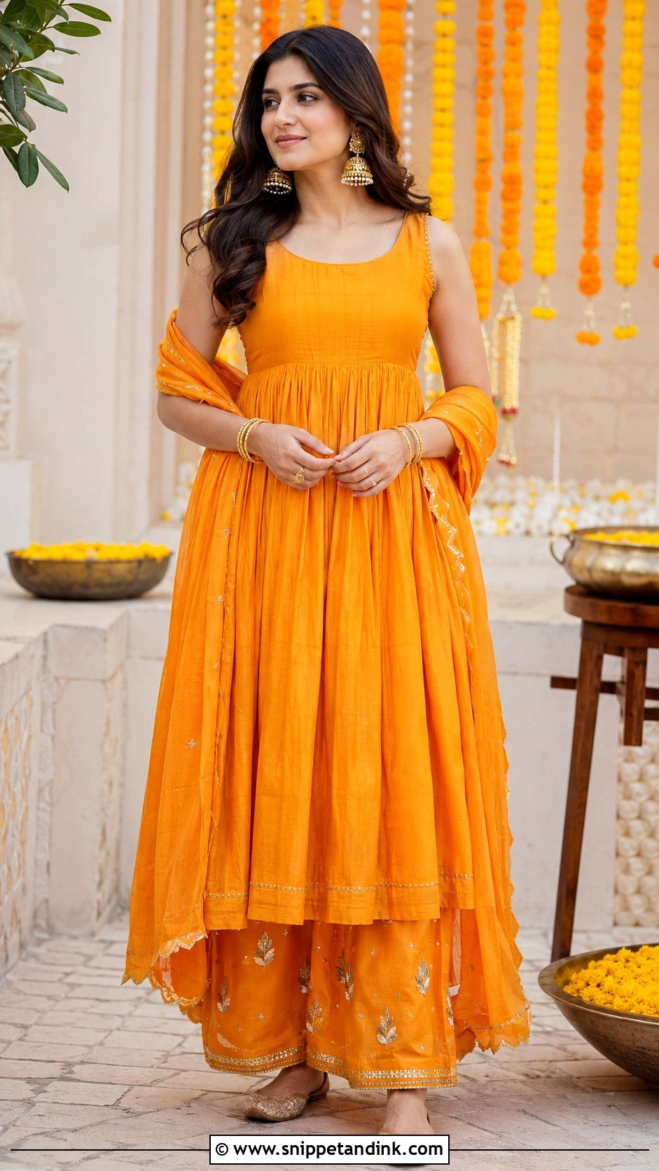 Orange Anarkali Haldi Outfit - Snippet and Ink - 20 Alia Bhatt Haldi Outfit Ideas