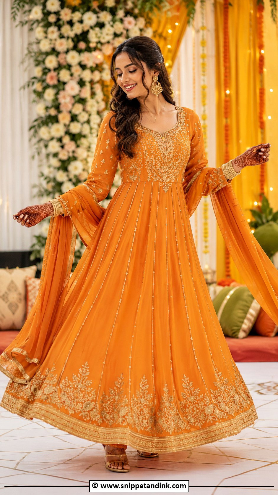 Orange Anarkali Henna Night Dress - Snippet and Ink - 30 Henna Night Dress Ideas