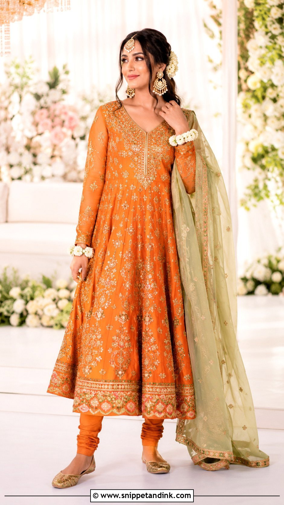 Orange Anarkali Mehandi Bridal Dress - Snippet and Ink - 20 Mehandi Bridal Dress Ideas