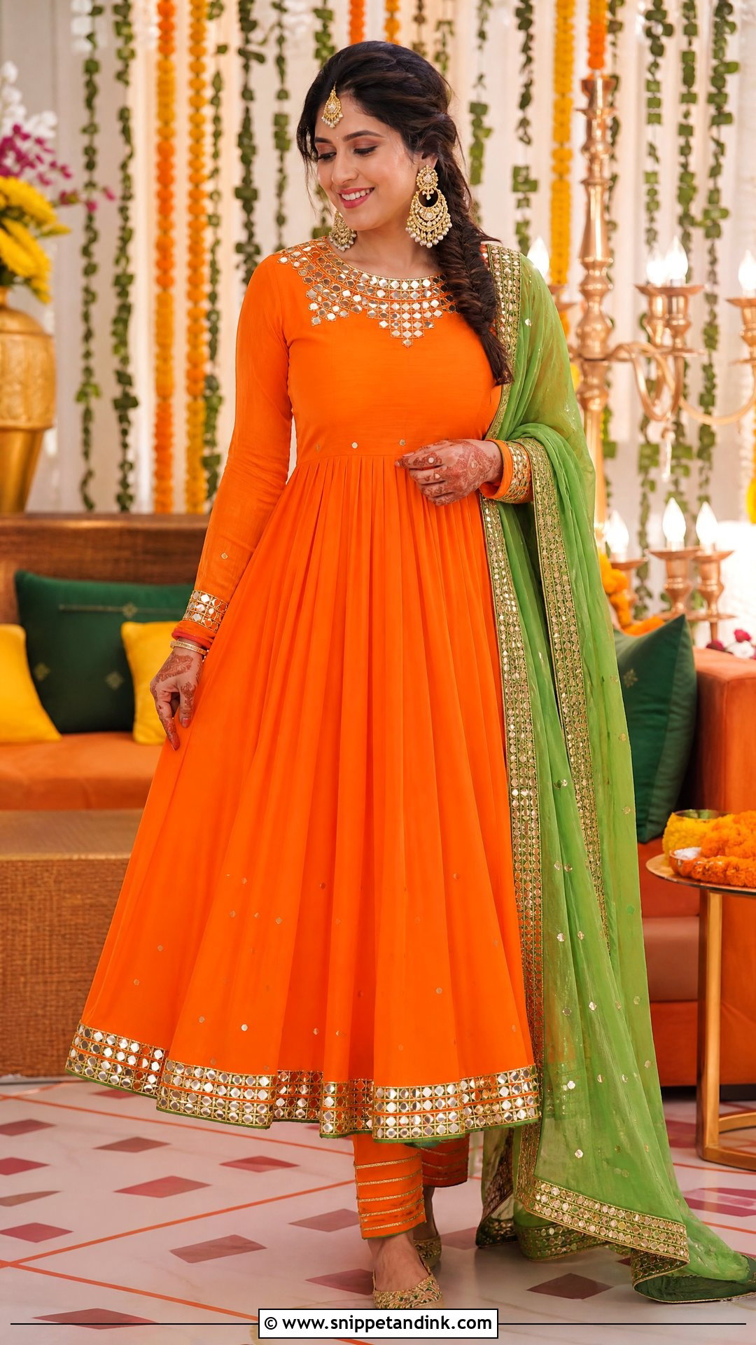 Orange Anarkali Mehandi Outfit - Snippet and Ink - 20 Mehandi Outfits for Bride