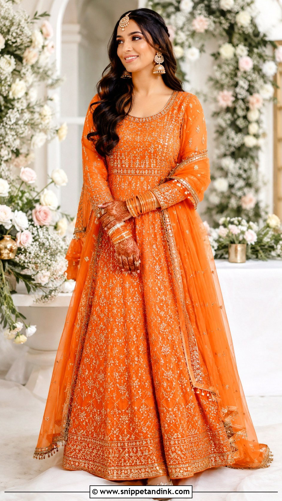 Orange Anarkali Mehandi Outfit - Snippet and Ink - 25 Indian Bridal Mehandi Outfits Brides