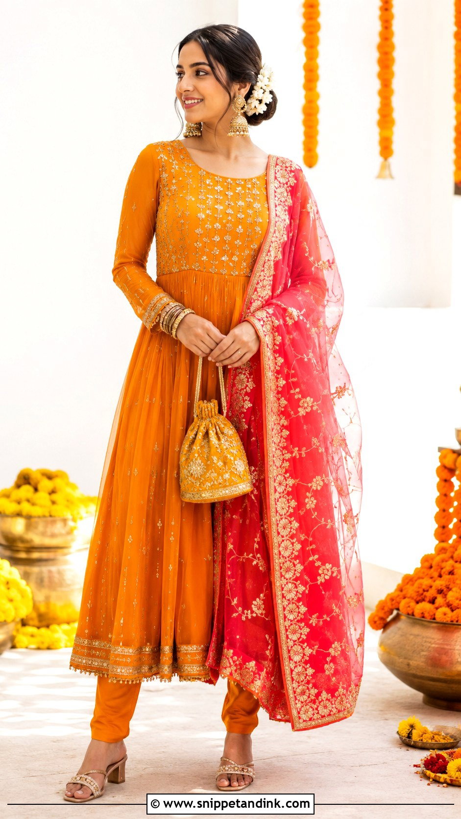 Orange Anarkali Mehendi Dress - Snippet and Ink - 20 Dress for Mehendi Ideas