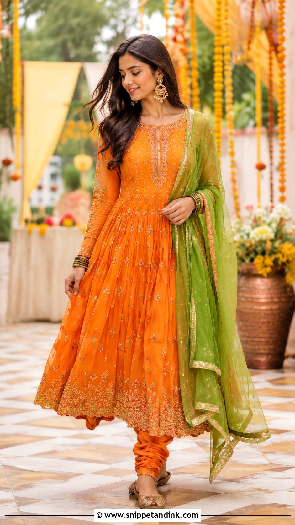 Orange Anarkali Mehndi Dress - Snippet and Ink - 20 Mehndi Event Dresses