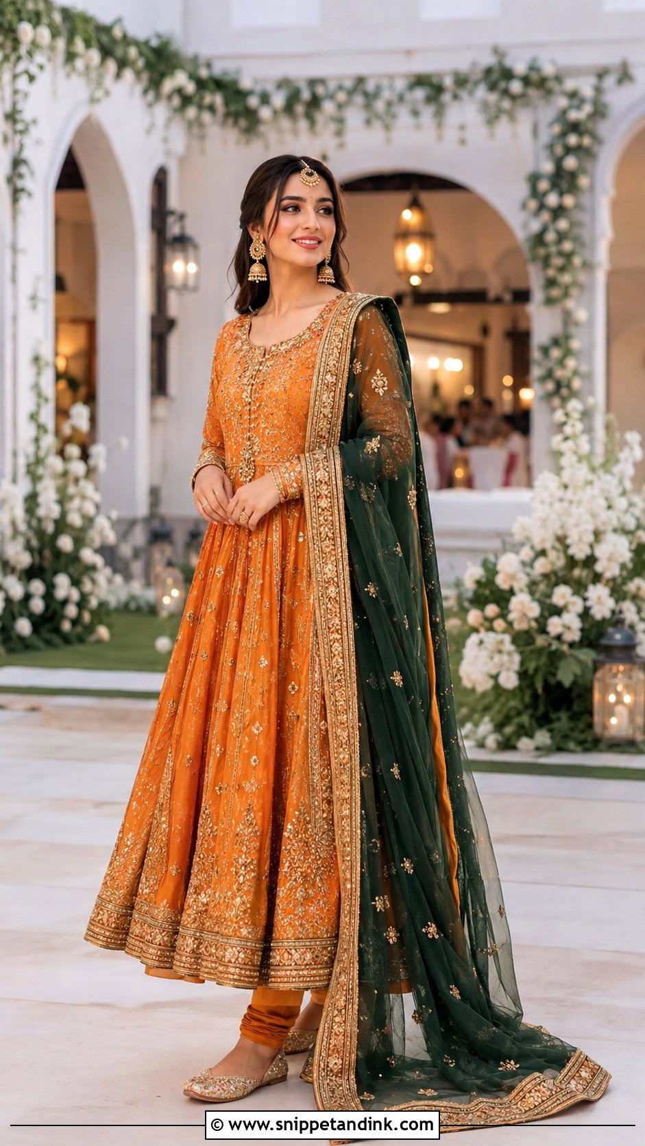 Orange Anarkali Mehndi Dress - Snippet and Ink - 20 Mehndi Dress for Bridal Ideas