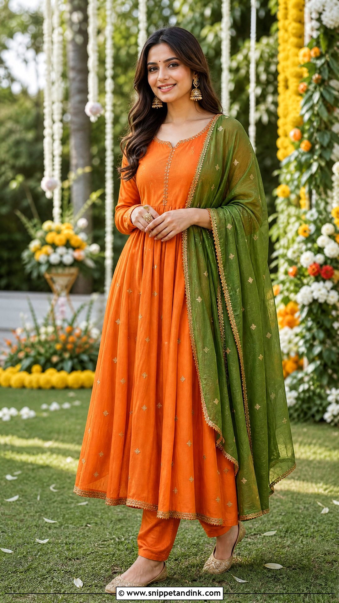 Orange Anarkali Outfit For Mehendi - Snippet and Ink - 20 Simple Mehendi Outfits