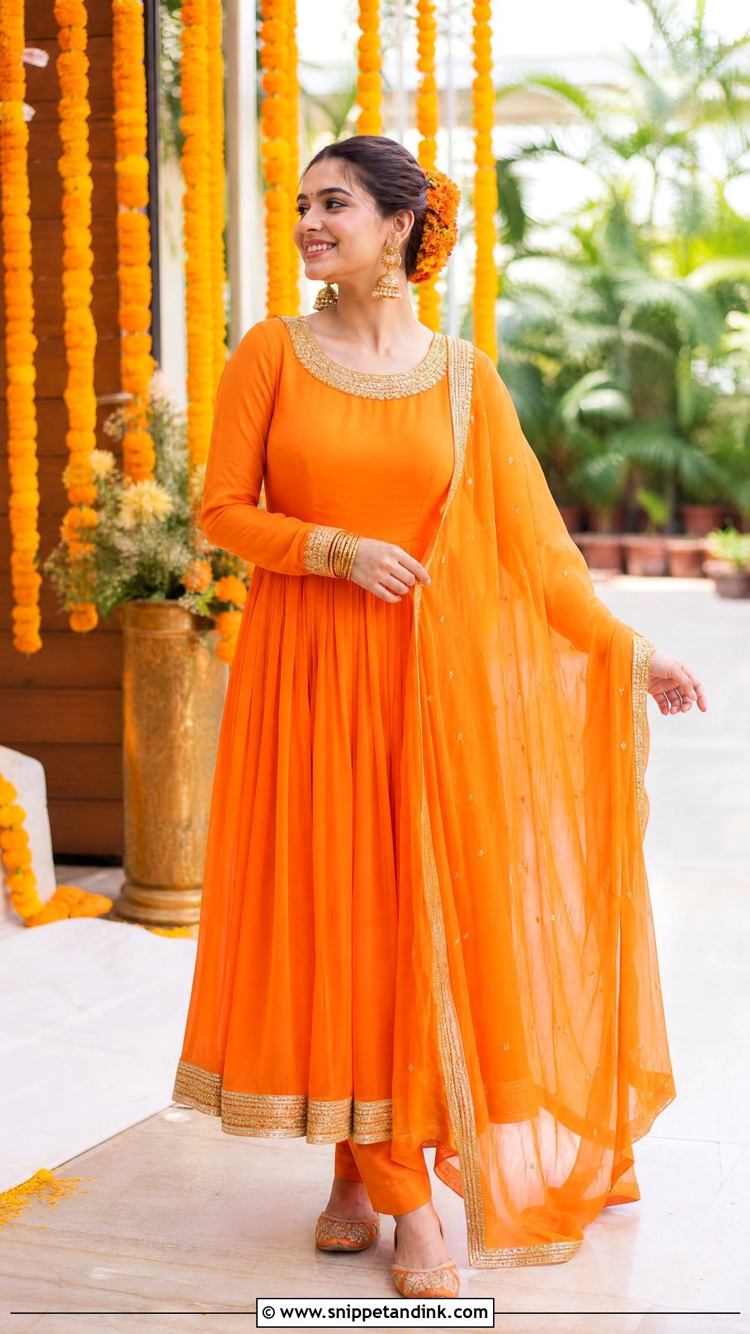 Orange Anarkali Suit For Haldi - Snippet and Ink - 20 Indian Pre Wedding Outfit Ideas
