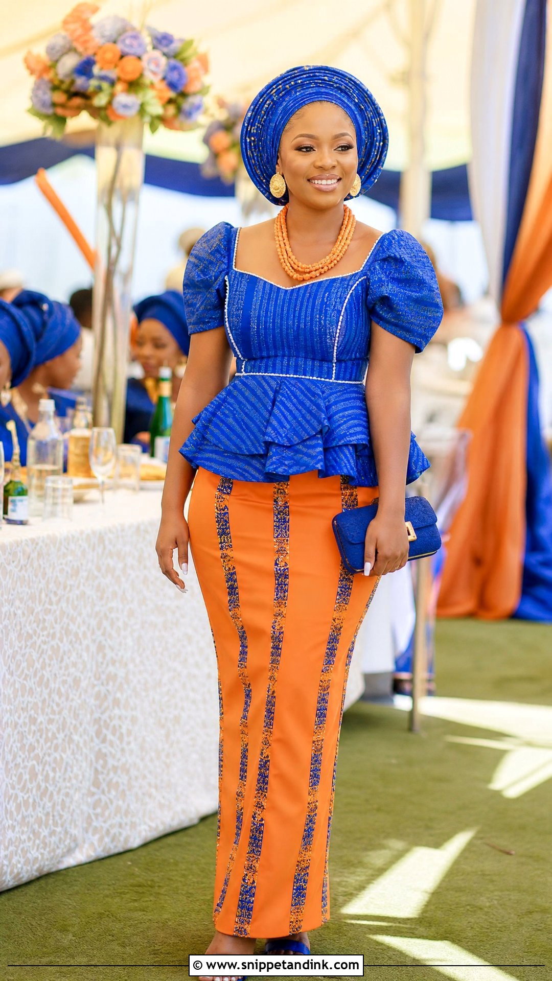 Orange And Blue Sepedi Peplum Dress - Snippet and Ink - 25 Sepedi Traditional Wedding Dresses