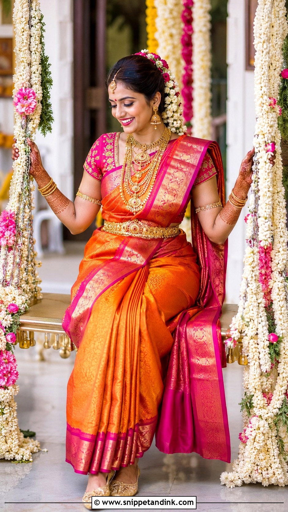Orange And Magenta Brahmin Bridal Look - Snippet and Ink - 20 Brahmin Wedding Brides Ideas