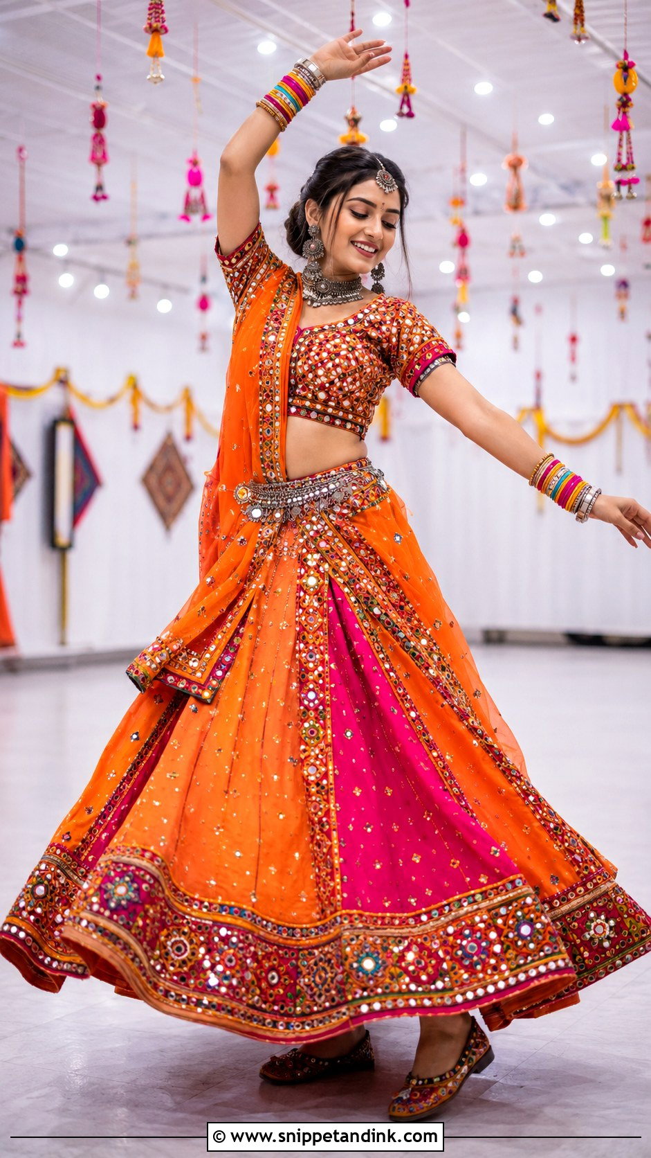 Orange And Pink Garba Bridal Chaniya Choli - Snippet and Ink - 20 Gujrati Wedding Brides Ideas