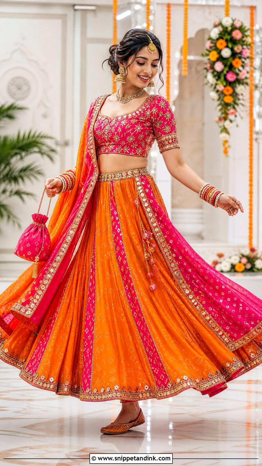 Orange And Pink Ghagra Choli - Snippet and Ink - 20 Rajasthani Wedding Dress Ideas
