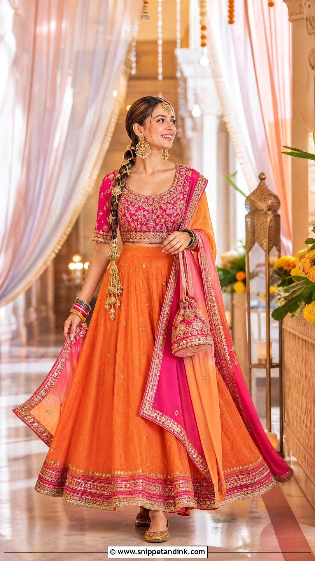 Orange And Pink Jaago Lehenga - Snippet and Ink - 25 Jaago Outfit Ideas