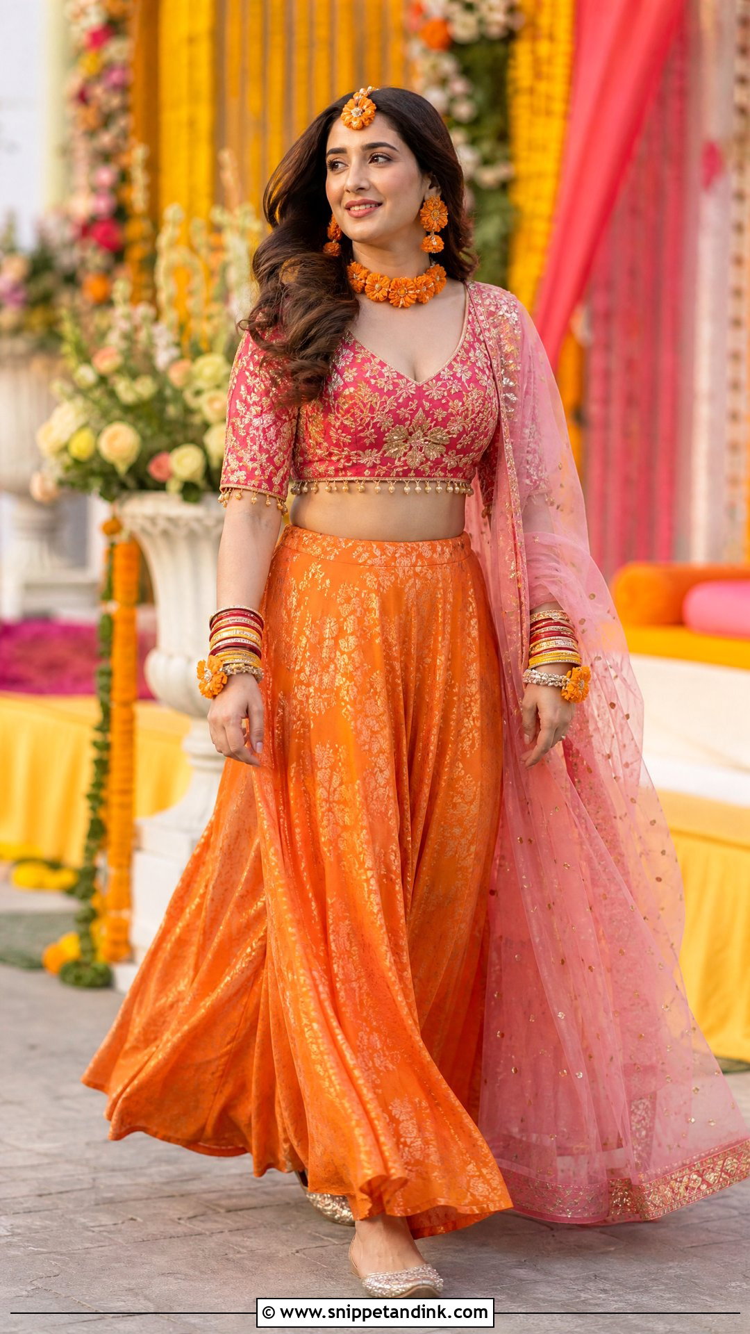 Orange And Pink Lehenga Mayoon Outfit - Snippet and Ink - 20 Pakistani Mayoon Outfits
