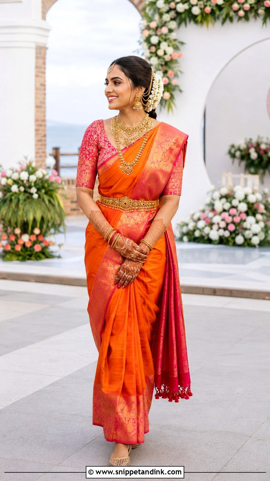 Orange And Pink Mangalorean Silk Saree Bride - Snippet and Ink - 20 Mangalorean Bride Ideas