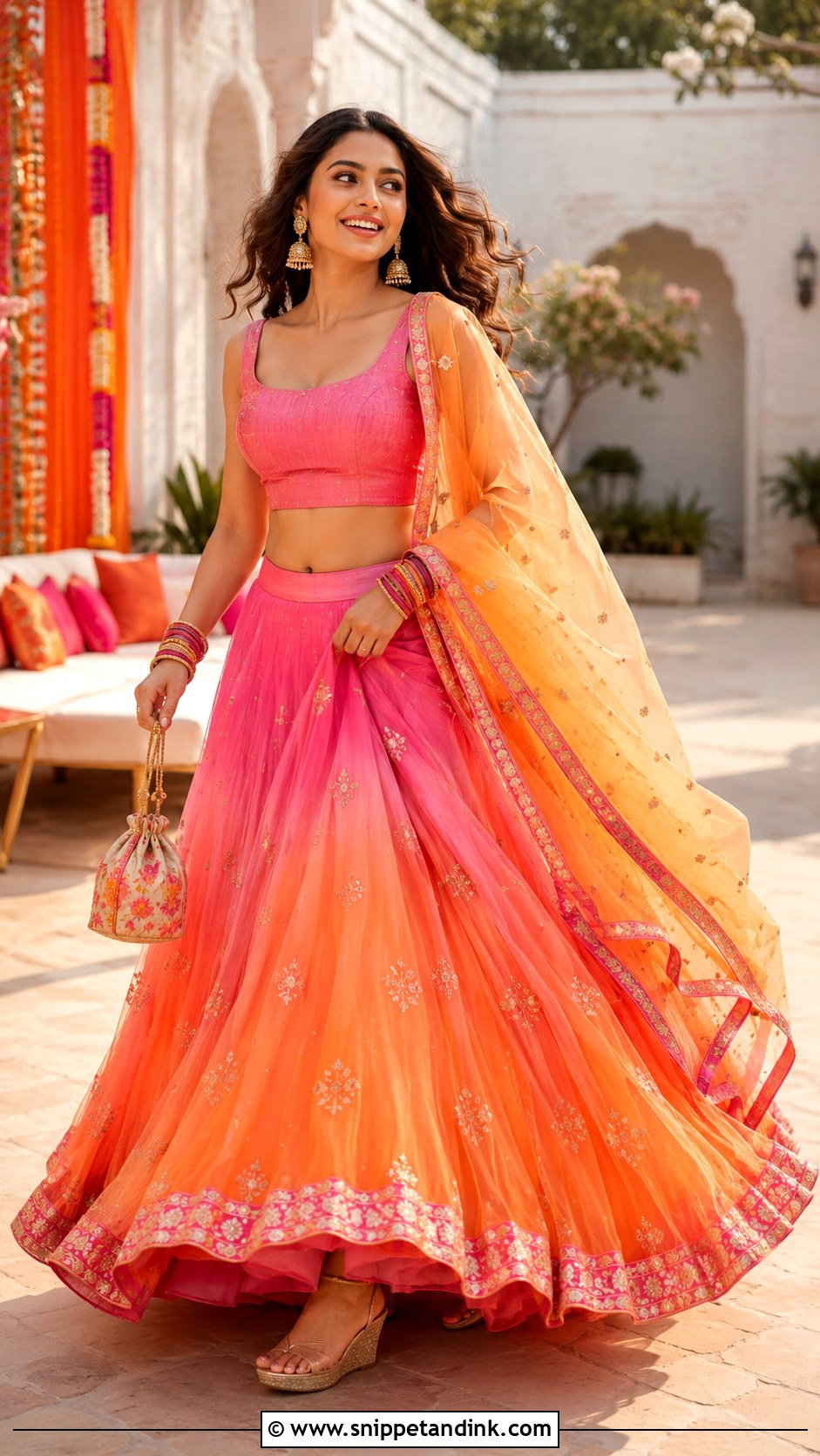 Orange And Pink Ombre Lehenga Choli - Snippet and Ink - 20 Wedding Choli Ideas