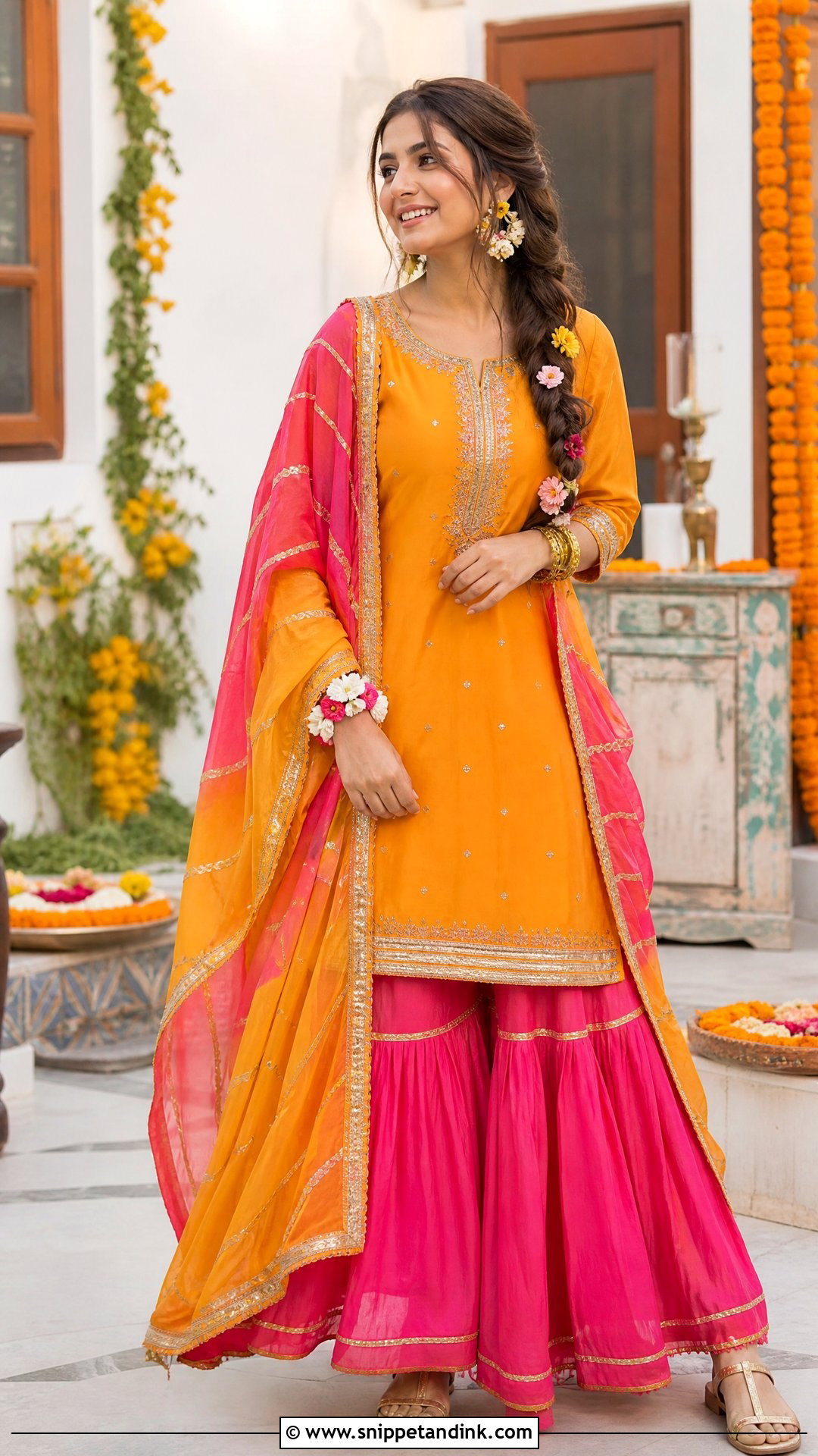 Orange And Pink Pakistani Mayun Gharara - Snippet and Ink - 20 Wedding Dresses Pakistan