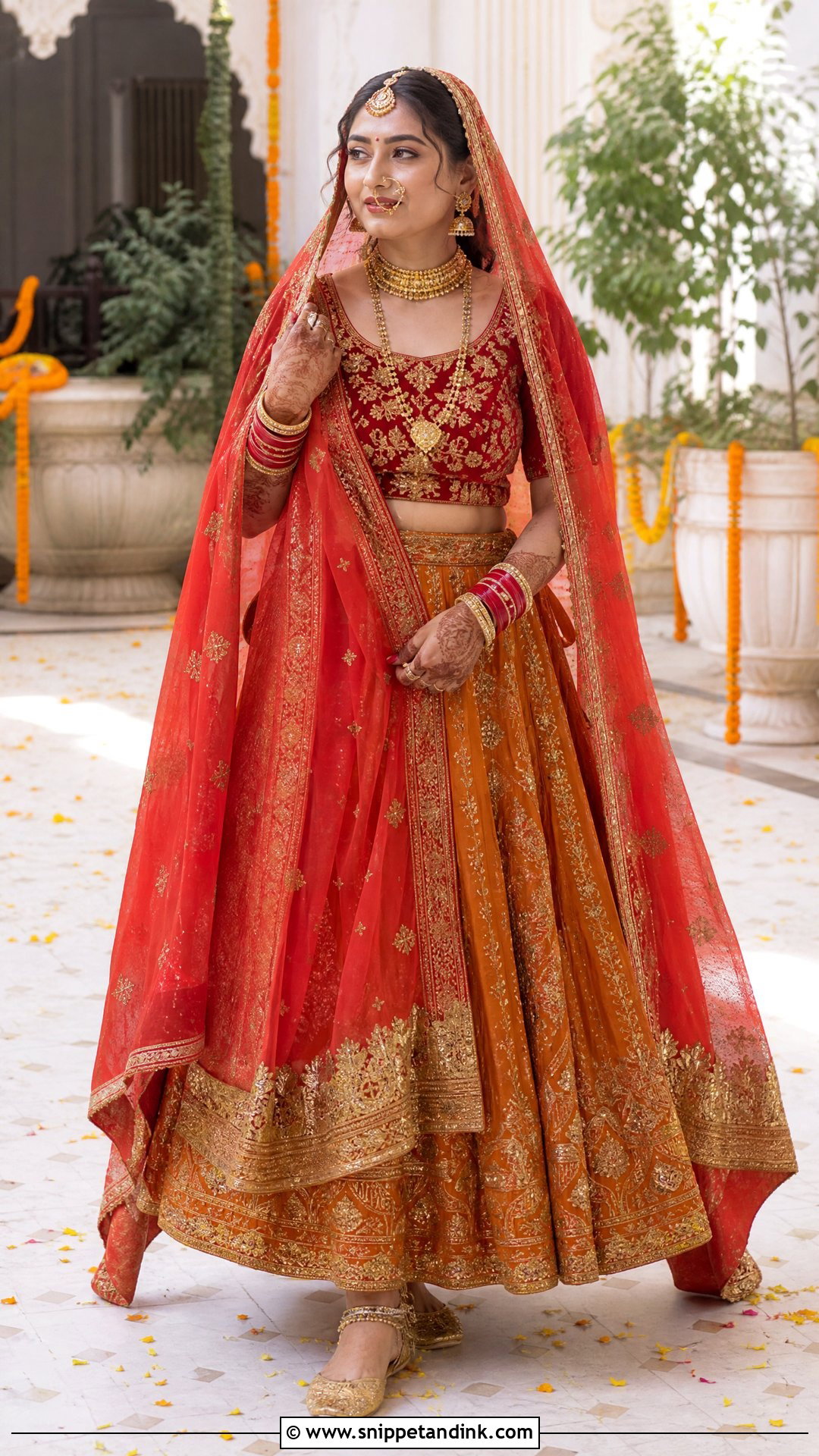 Orange And Red Garhwali Bride Lehenga - Snippet and Ink - 25 Garhwali Bride Ideas