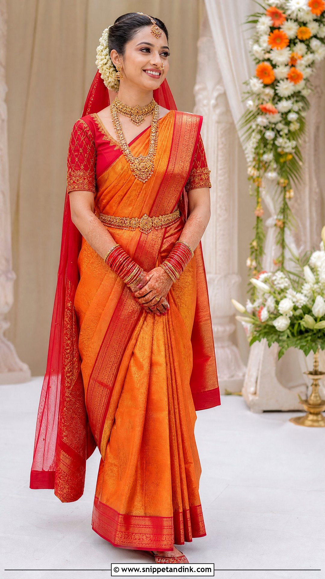 Orange And Red Silk Saree Vaidik Marriage Dress - Snippet and Ink - 20 Vaidik Marriage Dress Ideas