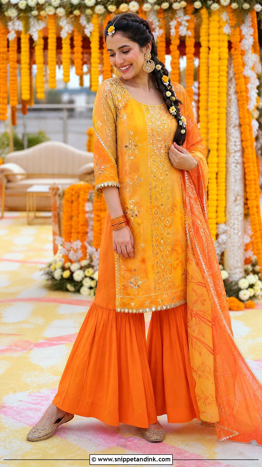 Orange And Yellow Haldi Dress - Snippet and Ink - 20 Indian Haldi Ceremony Dresses