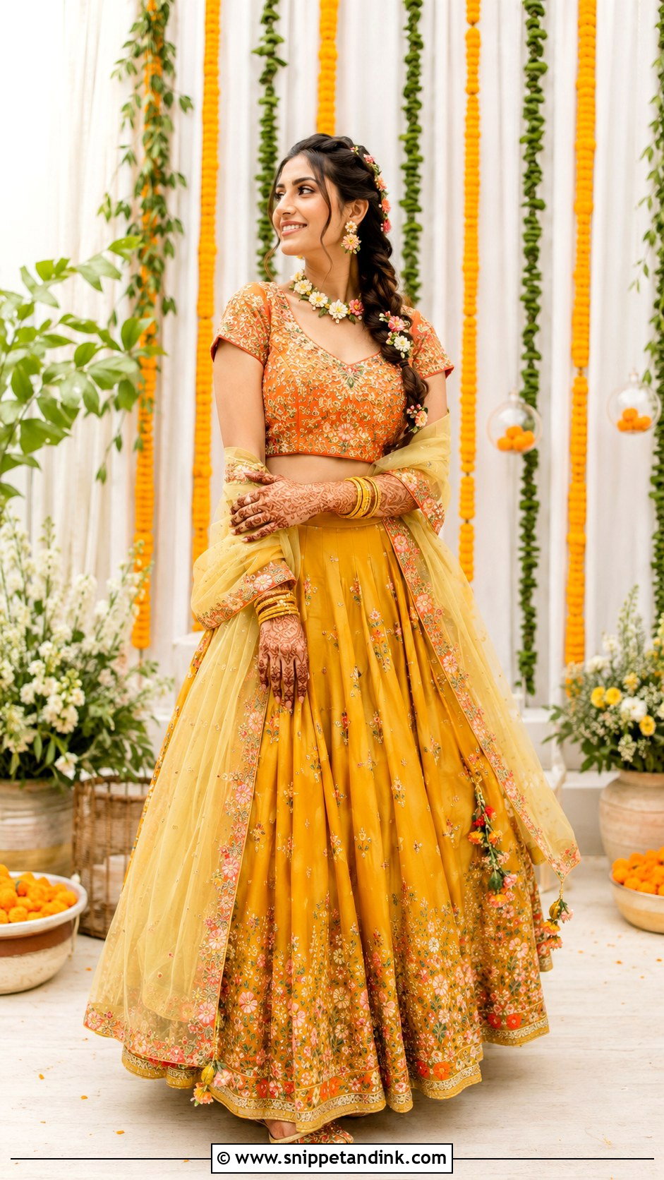 Orange And Yellow Haldi Lehenga - Snippet and Ink - 20 Haldi Night Outfit Ideas