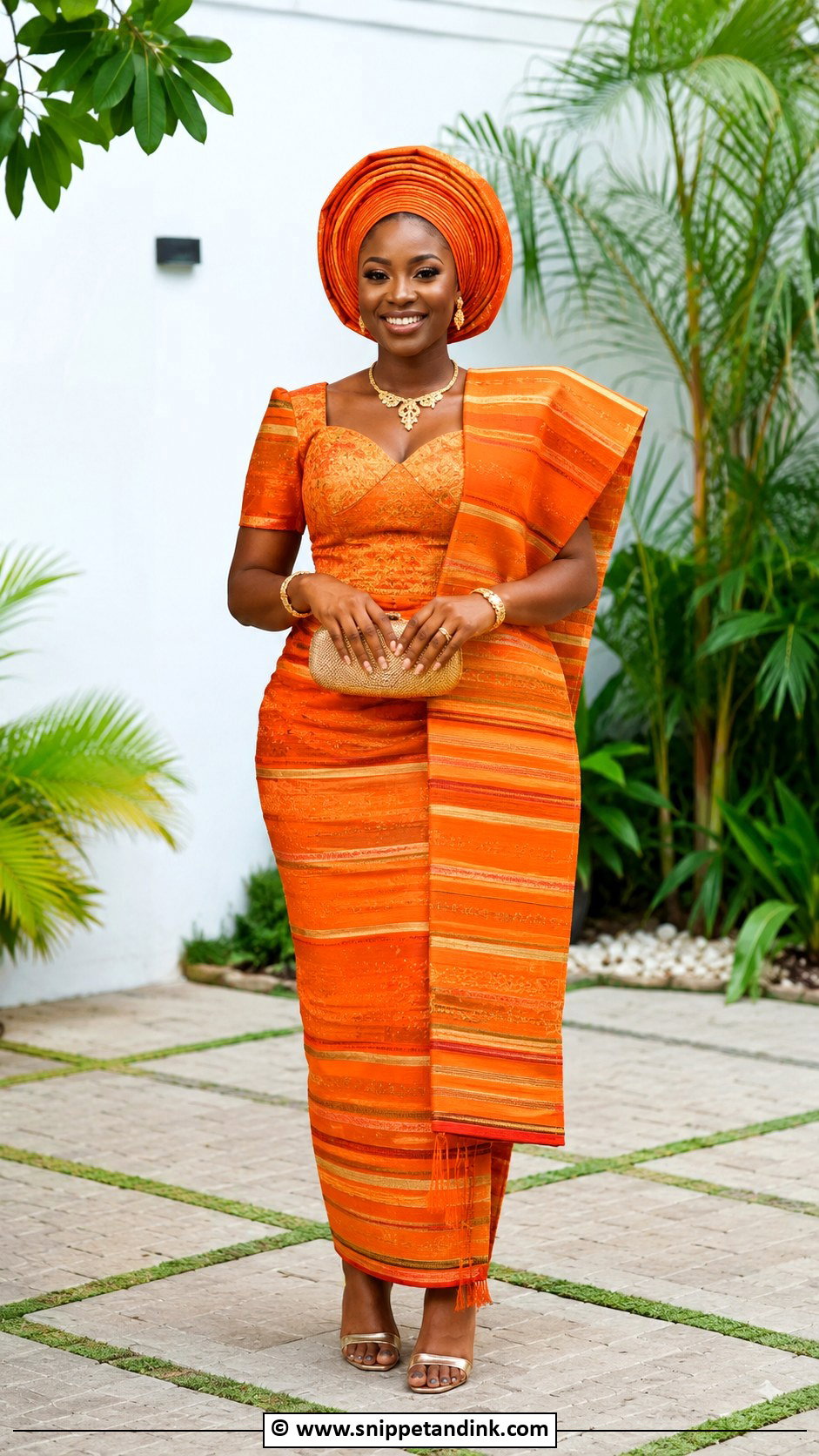 Orange Asooke Traditional Outfit - Snippet and Ink - 25 Asooke Styles for Brides