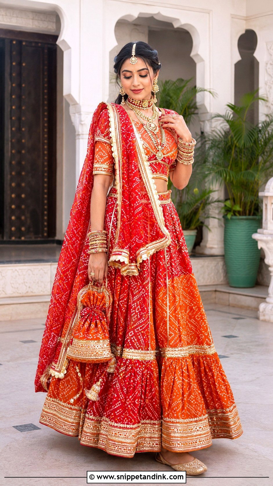 Orange Bandhani Bridal Chaniya Choli - Snippet and Ink - 20 Bridal Chaniya Choli Indian Weddings Ideas