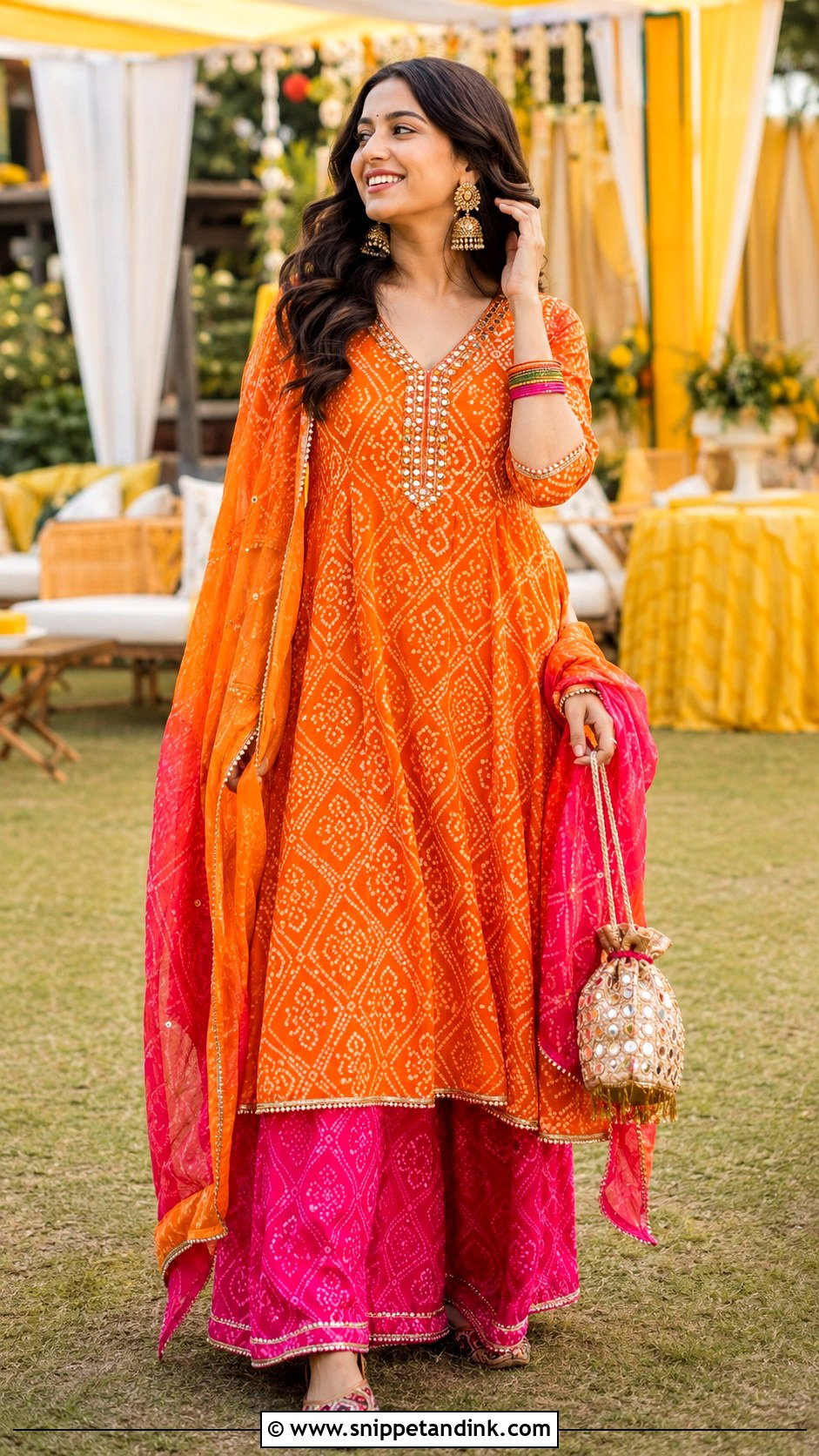 Orange Bandhani Kurta Set - Snippet and Ink - 20 Kurta Sets for Women Wedding Ideas