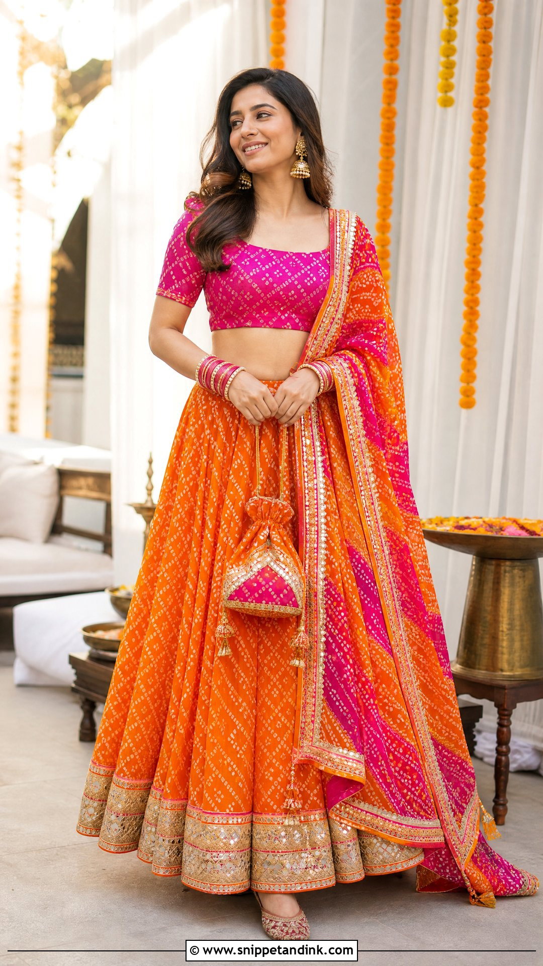 Orange Bandhani Lehenga - Snippet and Ink - 20 Wedding Lenghas Ideas