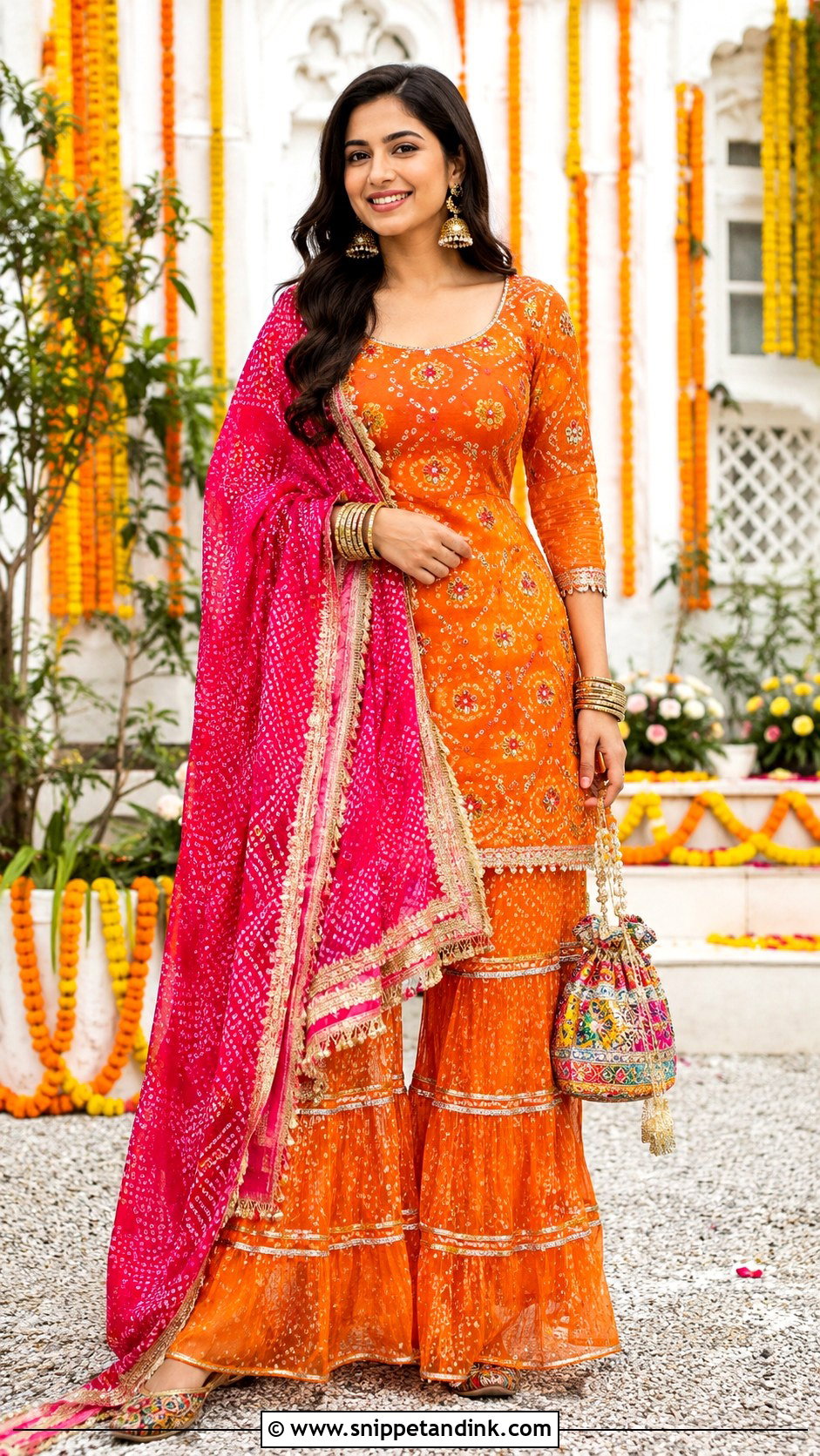 Orange Bandhani Net Sharara - Snippet and Ink - 20 Net Sharara Ideas