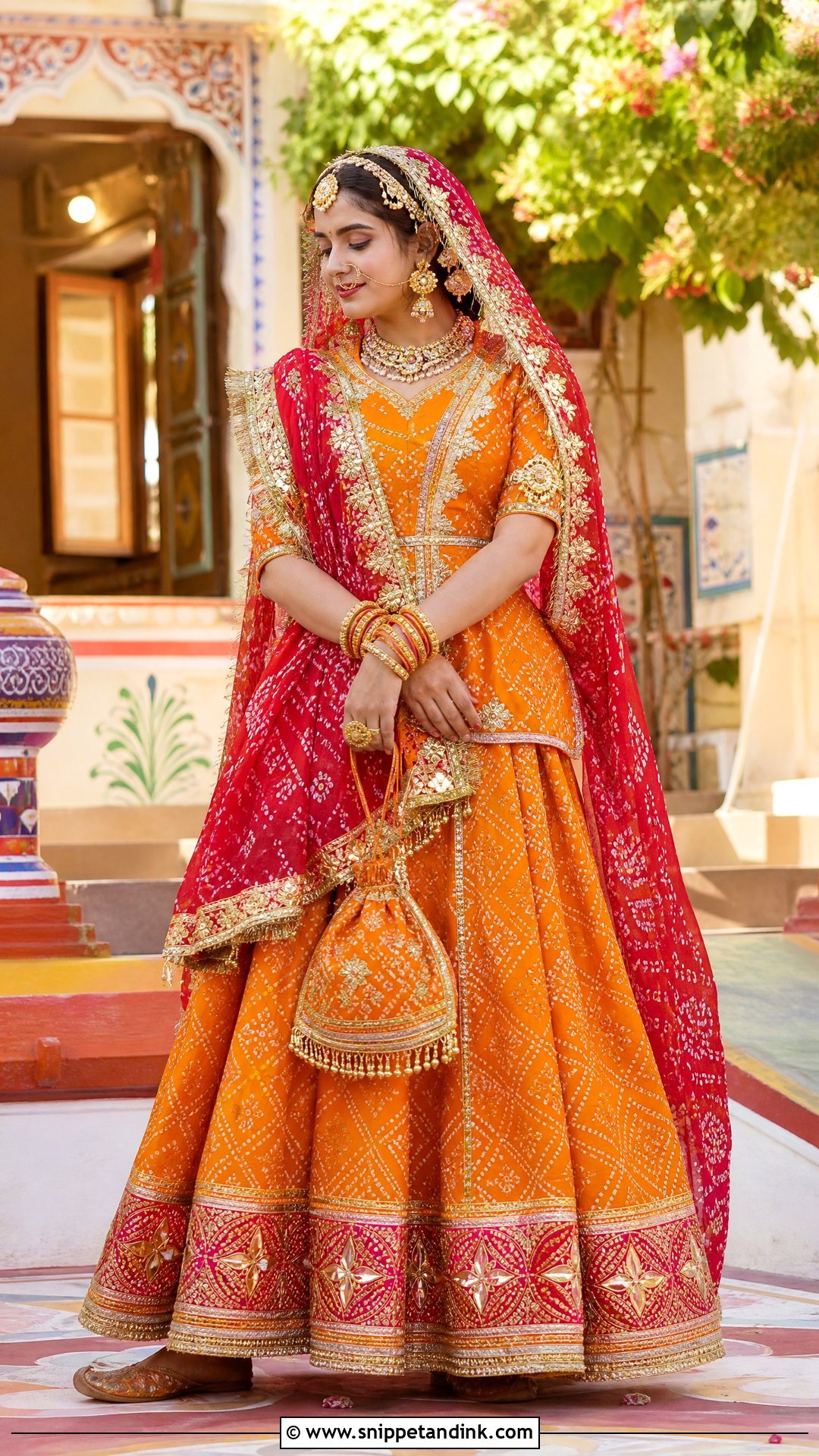 Orange Bandhani Rajwadi Bridal Poshak - Snippet and Ink - 20 Rajwadi Bride Ideas