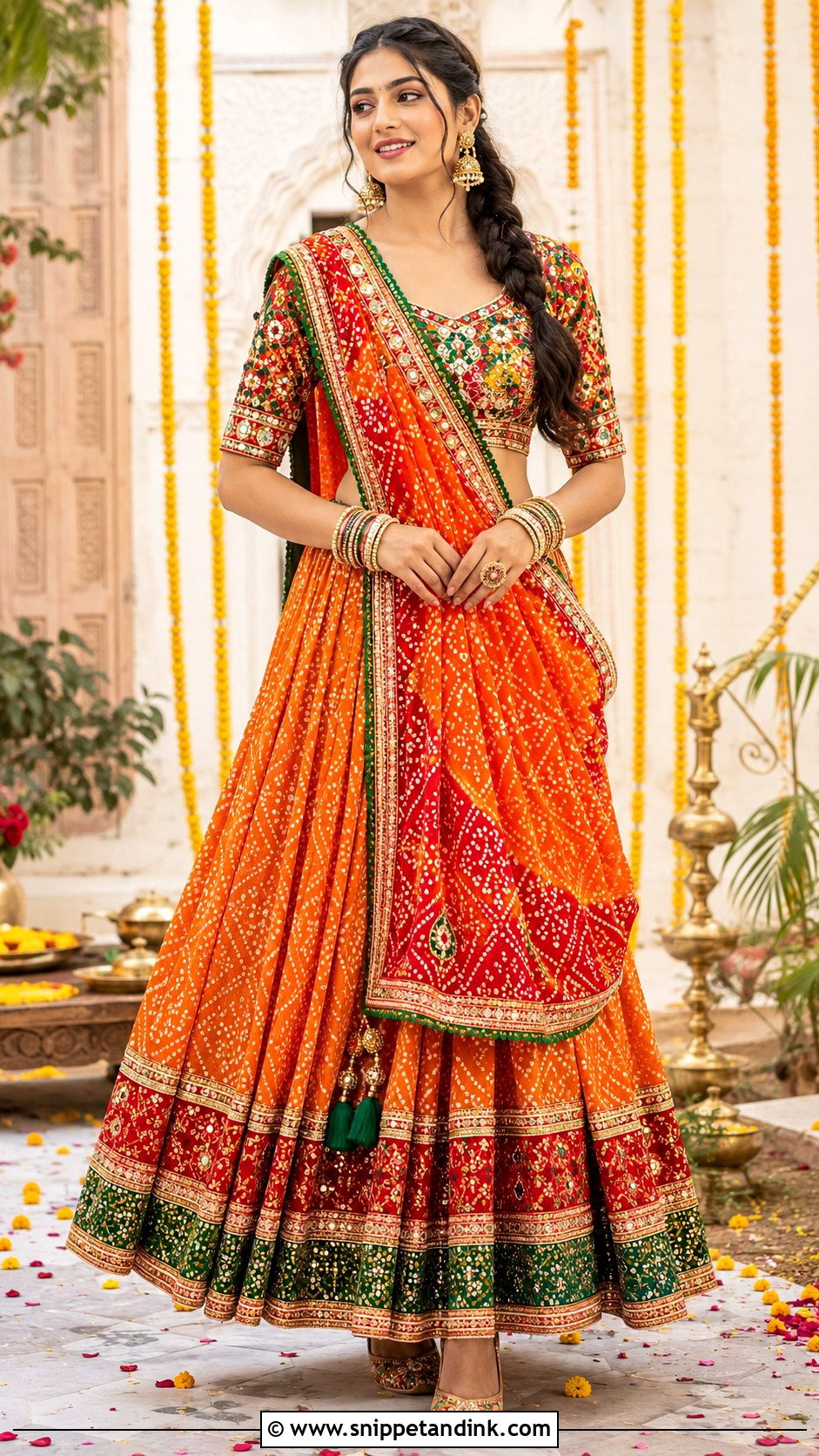 Orange Bandhani Wedding Chaniya Choli - Snippet and Ink - 20 Wedding Chaniya Choli Ideas