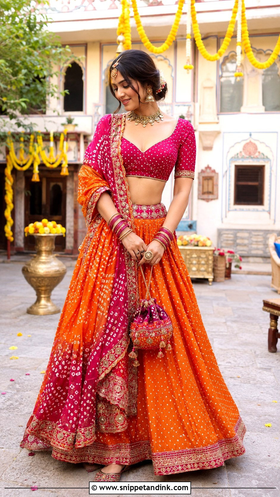 Orange Bandhani Wedding Lehenga - Snippet and Ink - 20 Indian Weddings Lehnga Designs