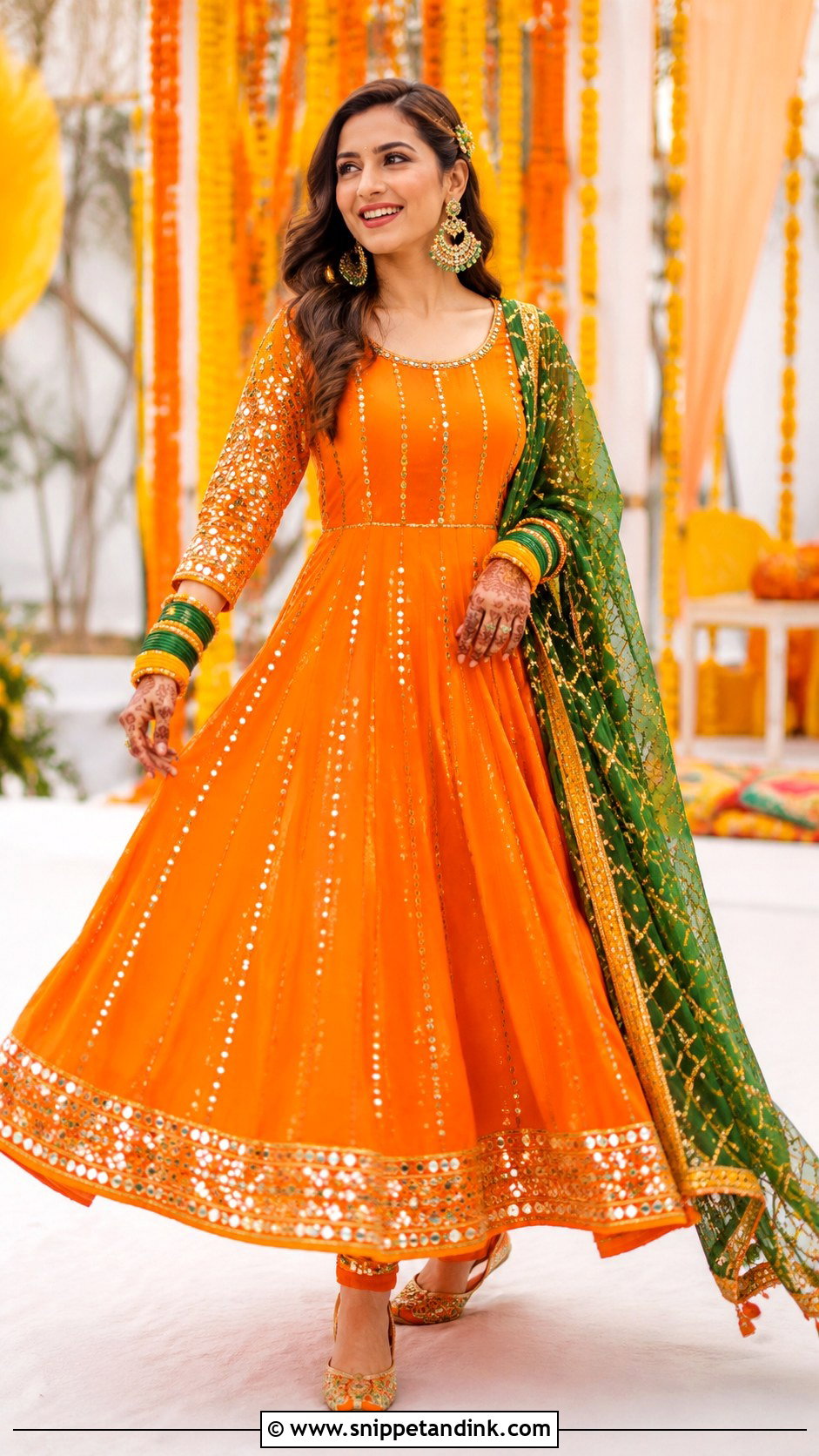 Orange Bridal Anarkali Suit For Mehndi - Snippet and Ink - 25 Bridal Anarkali Suits