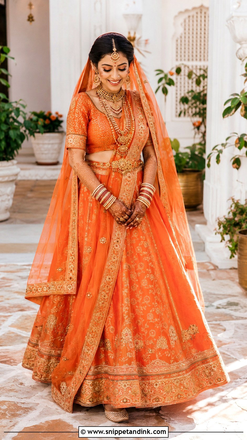 Orange Bridal Lehenga With Temple Jewelry - Snippet and Ink - 25 Indian Weddings Bridal Lehnga Dress Ideas