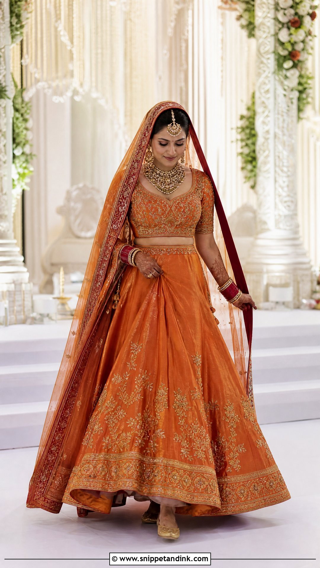 Orange Bridal Lehenga for Phera - Snippet and Ink - 20 Phera Outfit Bride Ideas