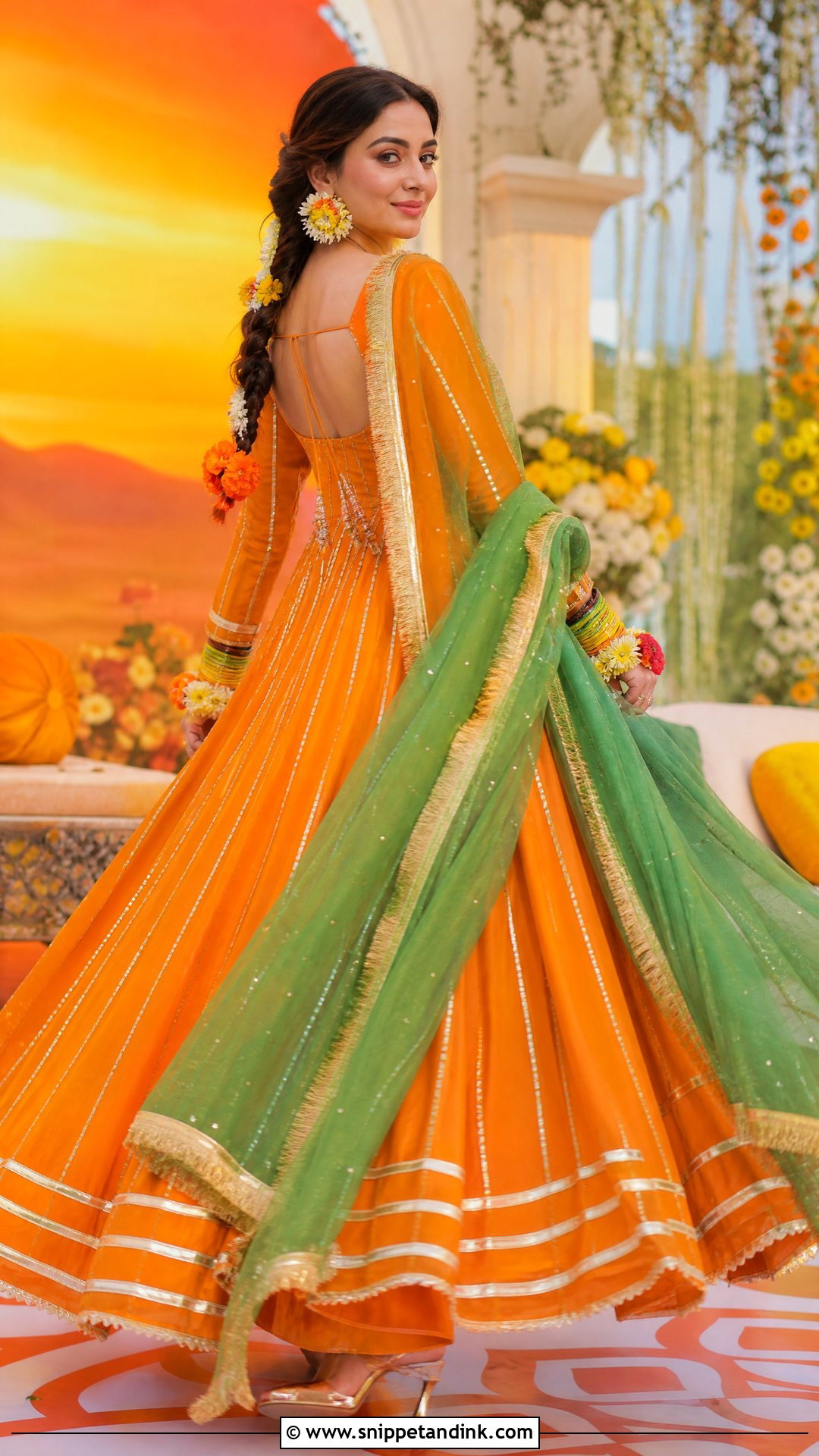 Orange Bridal Mehandi Pishwas - Snippet and Ink - 20 Pakistani Mehandi Dresses for Brides