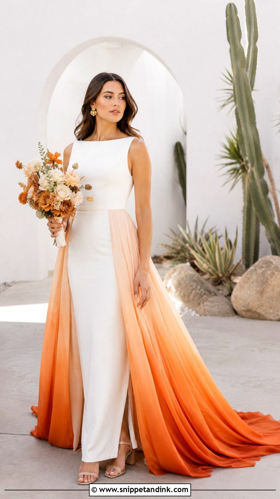 Orange Dip Dye Wedding Dress - Snippet and Ink - 20 Dip Dye Wedding Dress Ideas