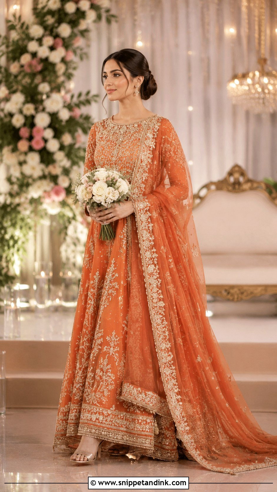 Orange Embroidered Wedding Dress - Snippet and Ink - 25 Orange Wedding Dress Ideas