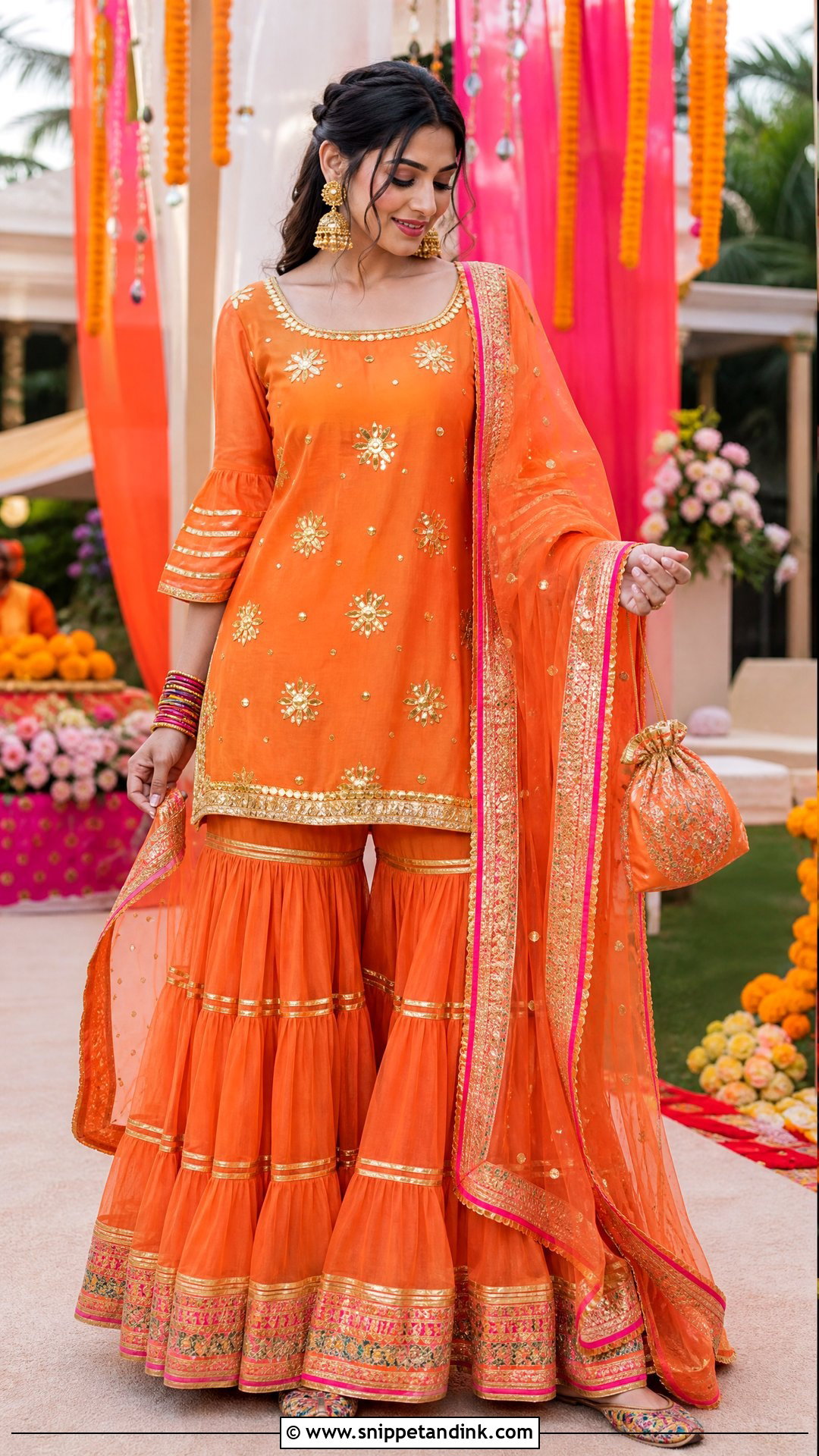 Orange Garara Suit With Gota Patti - Snippet and Ink - 20 Garara Suits Designs for Wedding