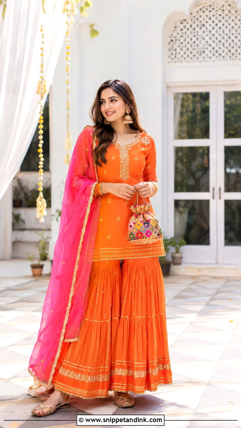 Orange Garara With Gota Patti Kurti - Snippet and Ink - 20 Garara Designs for Wedding