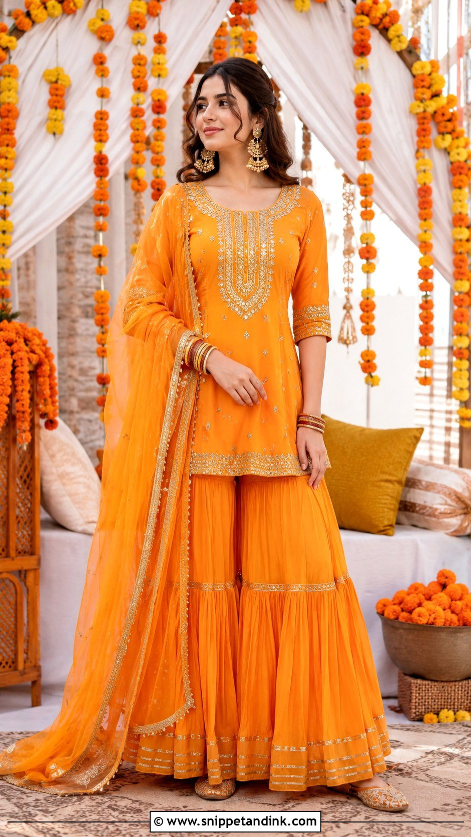 Orange Gharara For Mehndi Function - Snippet and Ink - 25 Mehndi Function Dress Ideas