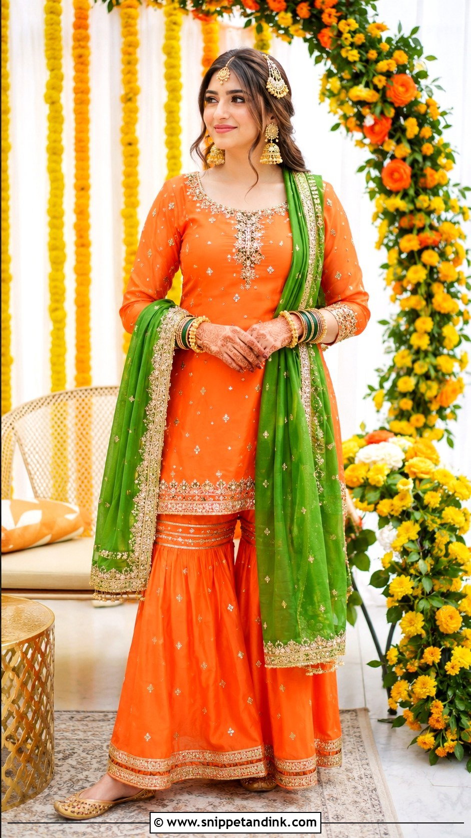 Orange Gharara For Mehndi Function - Snippet and Ink - 25 Dress for Mehndi Function Ideas
