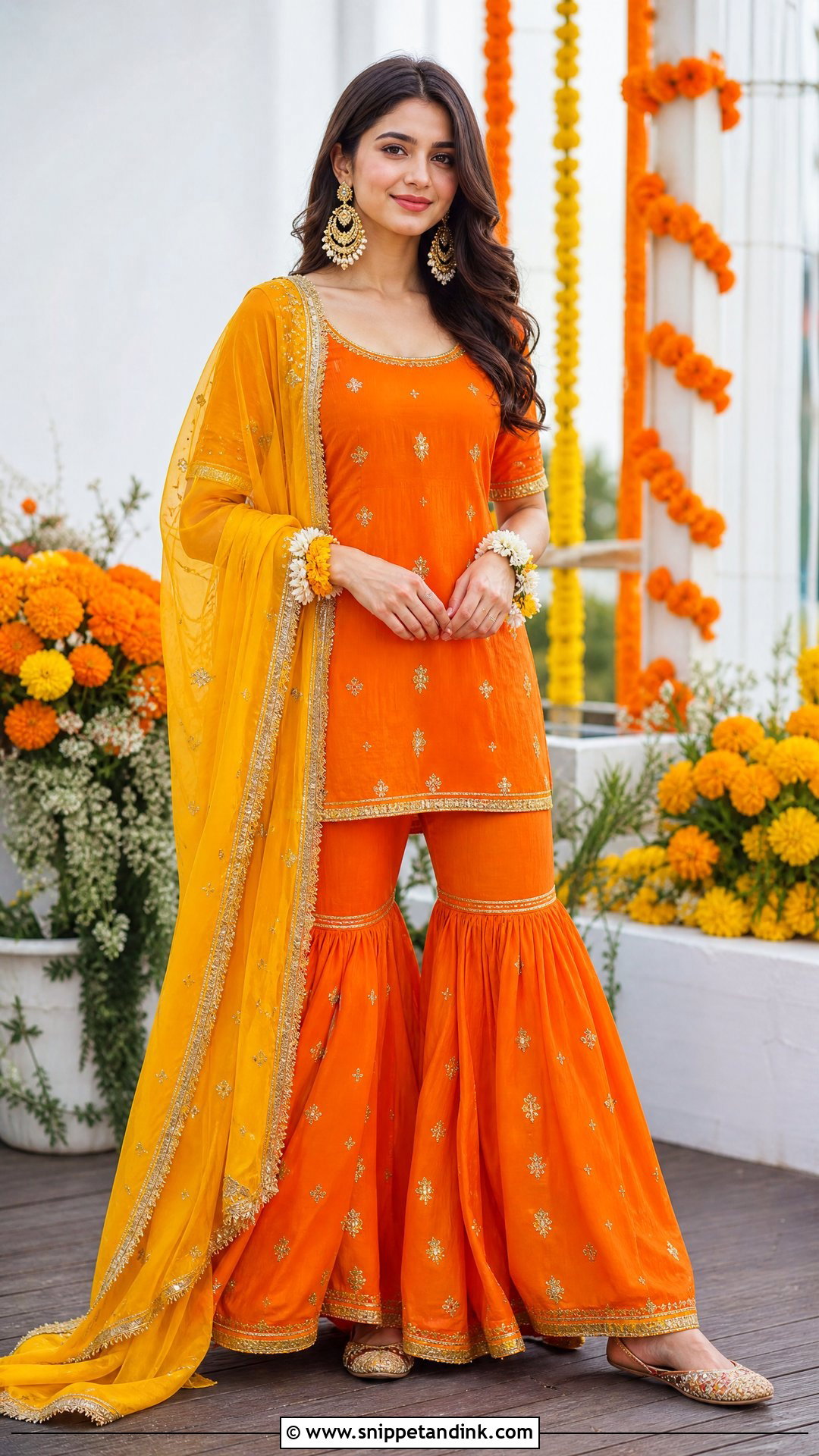 Orange Gharara Haldi Outfit - Snippet and Ink - 25 Haldi Mehendi Outfit Ideas