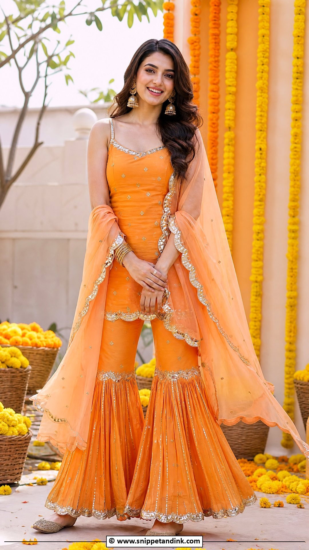 Orange Gharara Haldi Outfit - Snippet and Ink - 35 Haldi Outfit Ideas
