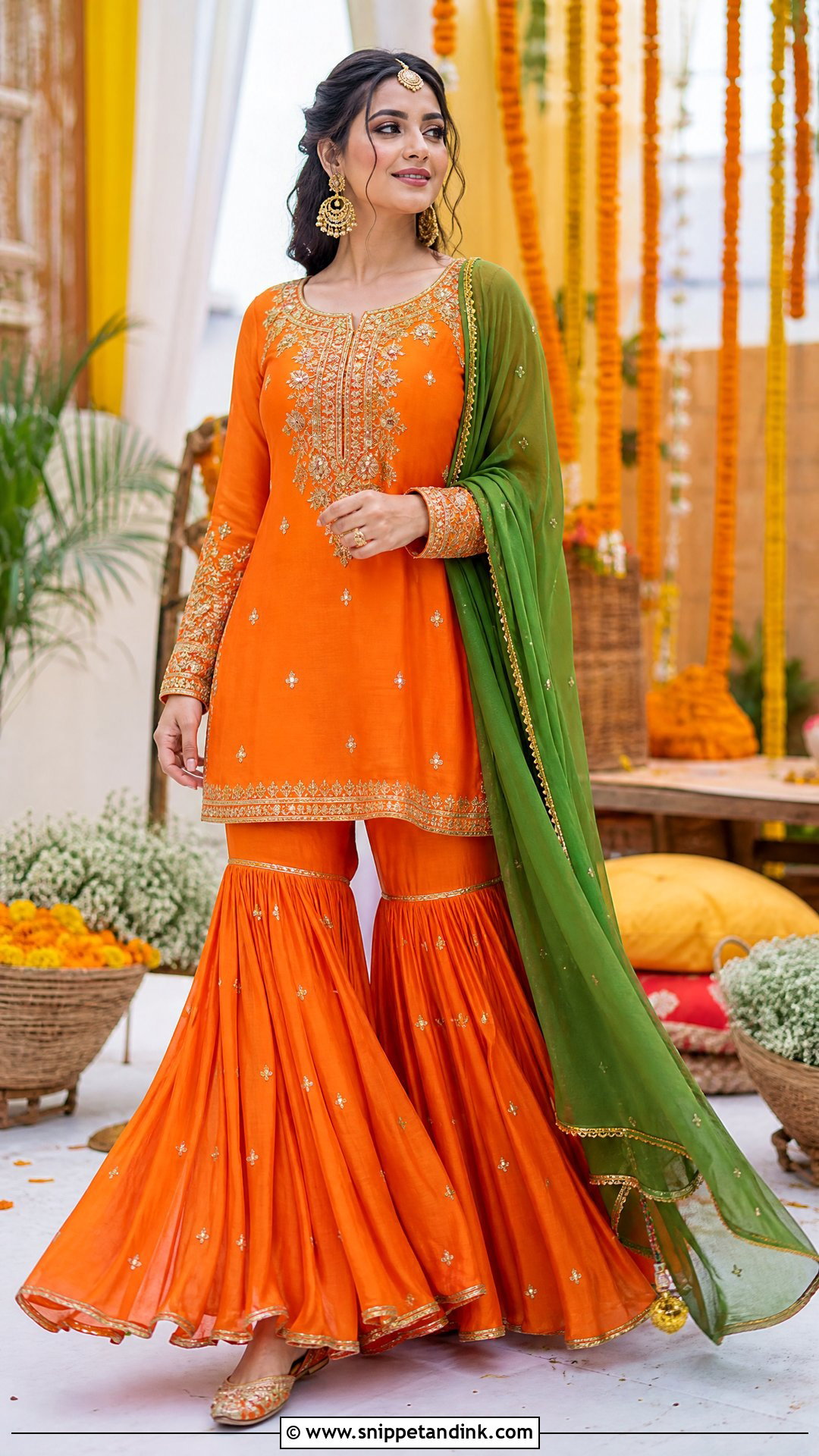 Orange Gharara Mehandi Outfit - Snippet and Ink - 20 Mehandi Ceremony Outfit Ideas