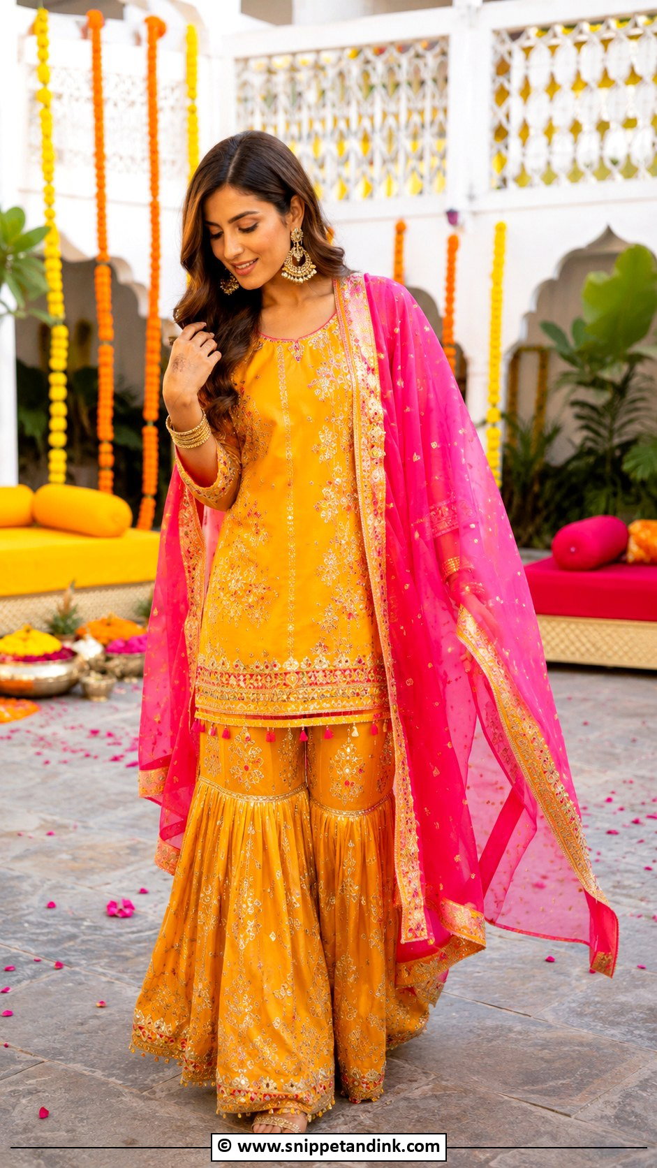 Orange Gharara Mehendi Outfit For Sister - Snippet and Ink - 30 Mehendi Outfits Sisters
