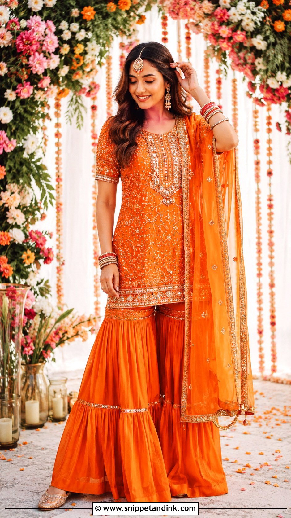 Orange Gharara Mehendi Outfit - Snippet and Ink - 35 Mehendi Outfits