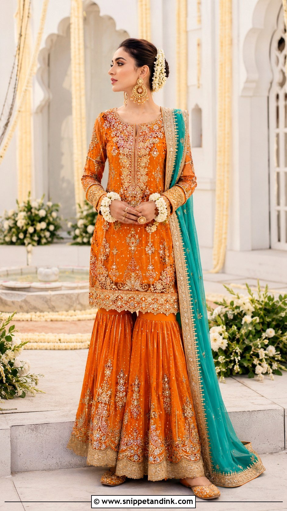 Orange Gharara Mehndi Outfit - Snippet and Ink - 20 Mehndi Wedding Dress Ideas