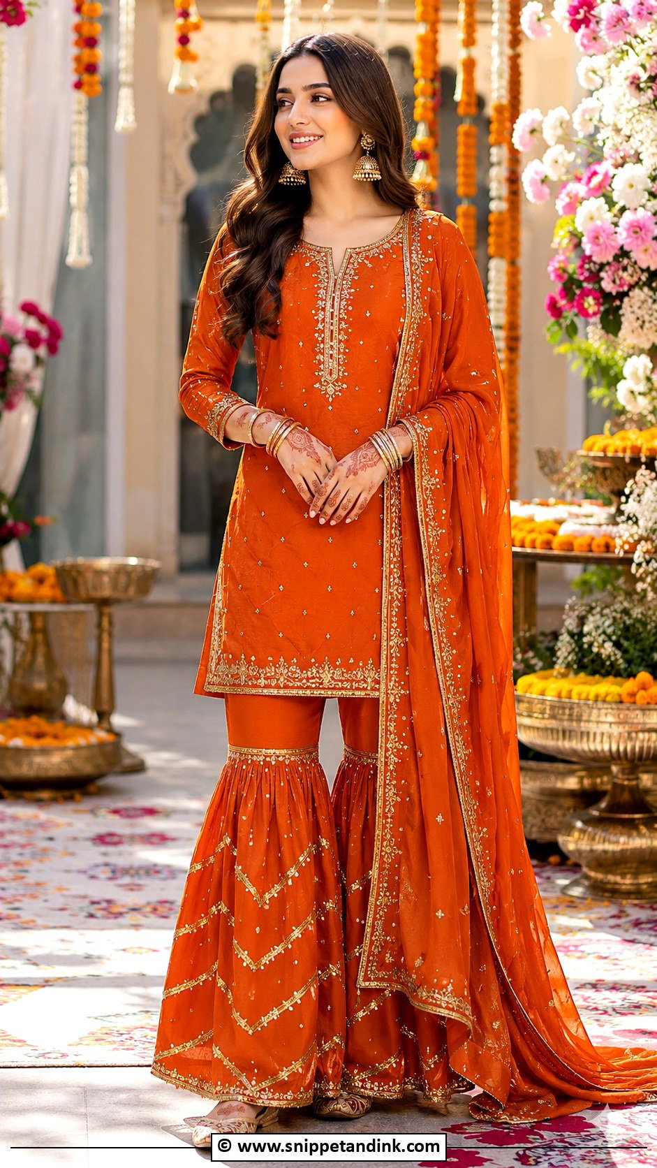 Orange Gharara Mehndi Outfit - Snippet and Ink - 30 Mehandi Dresses Mehndi Outfit